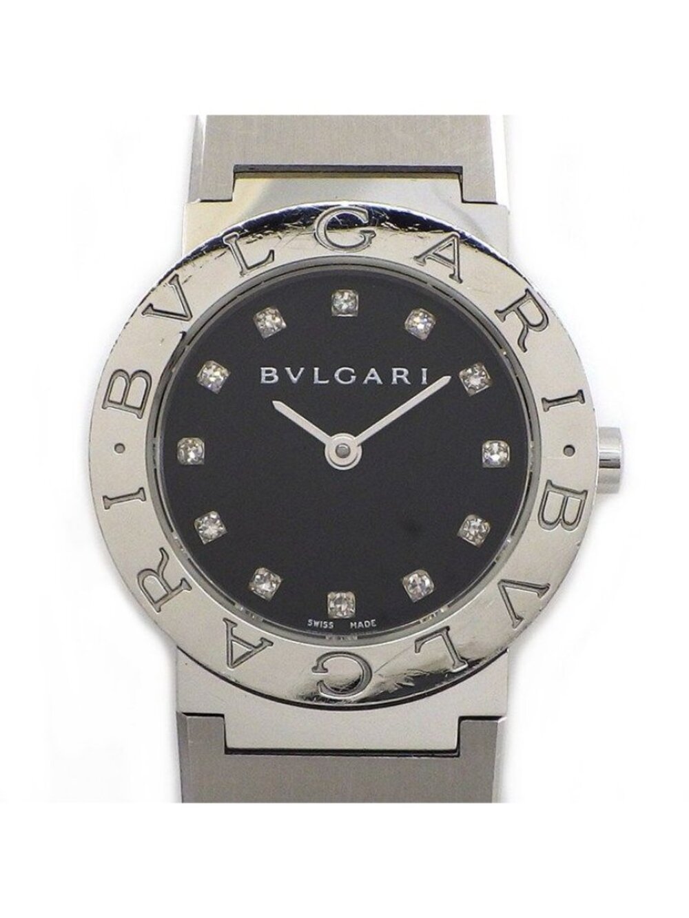 Bvlgari Watch 12 Point Diamond Index Logo Bezel Black Dial SS Quartz Analog